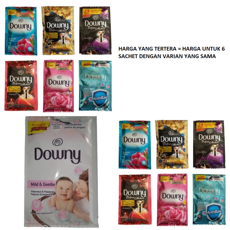 SK Downy Sachet 20 ml Rp 1000 Bundle Isi 6 Sachet Sunrise Fresh Floral Pink Sport Allure Softener Re
