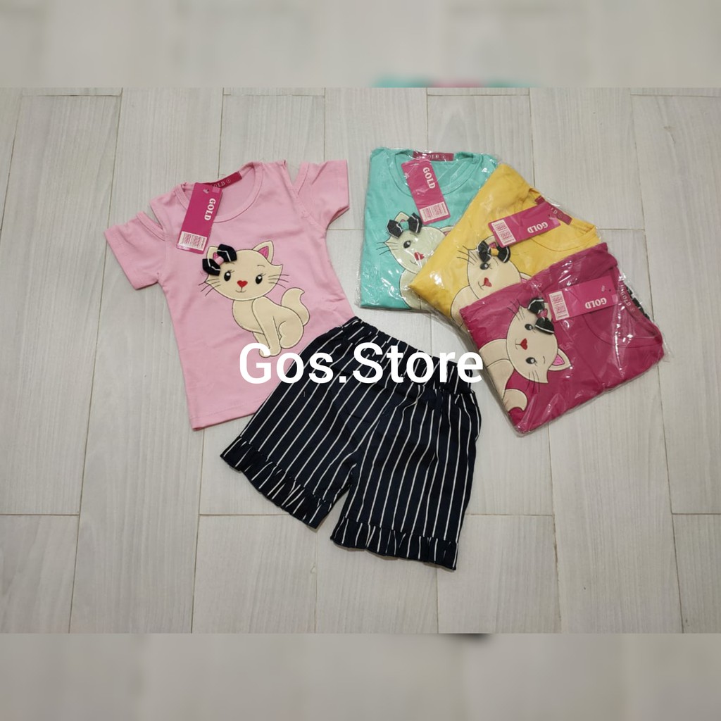 gos GOLD PDK SETELAN BAJU ANAK BAYI Motif Cat Celana Kulot Pendek baju bayi dan anak perempuan