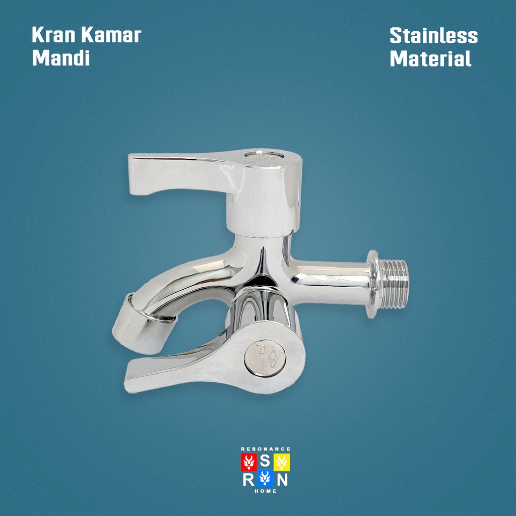 Kran Engkol Cabang Double 2 Lubang Stainless / Keran Shower Kamar Mandi Resonance Home