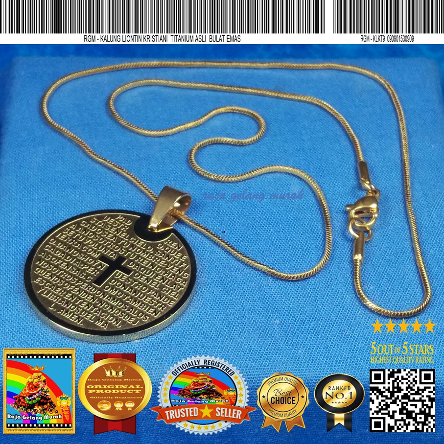 Raja Gelang Murah Kalung Liontin Kristiani  Titanium asli bulat  Emas