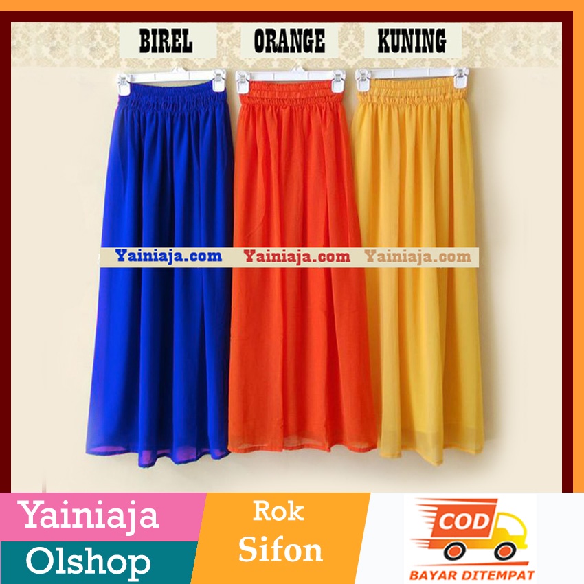 Rok Sifon Chiffon Skirt Flare Longskirt Ceruti Ceruty Hitam Dongker Biru Navy Black