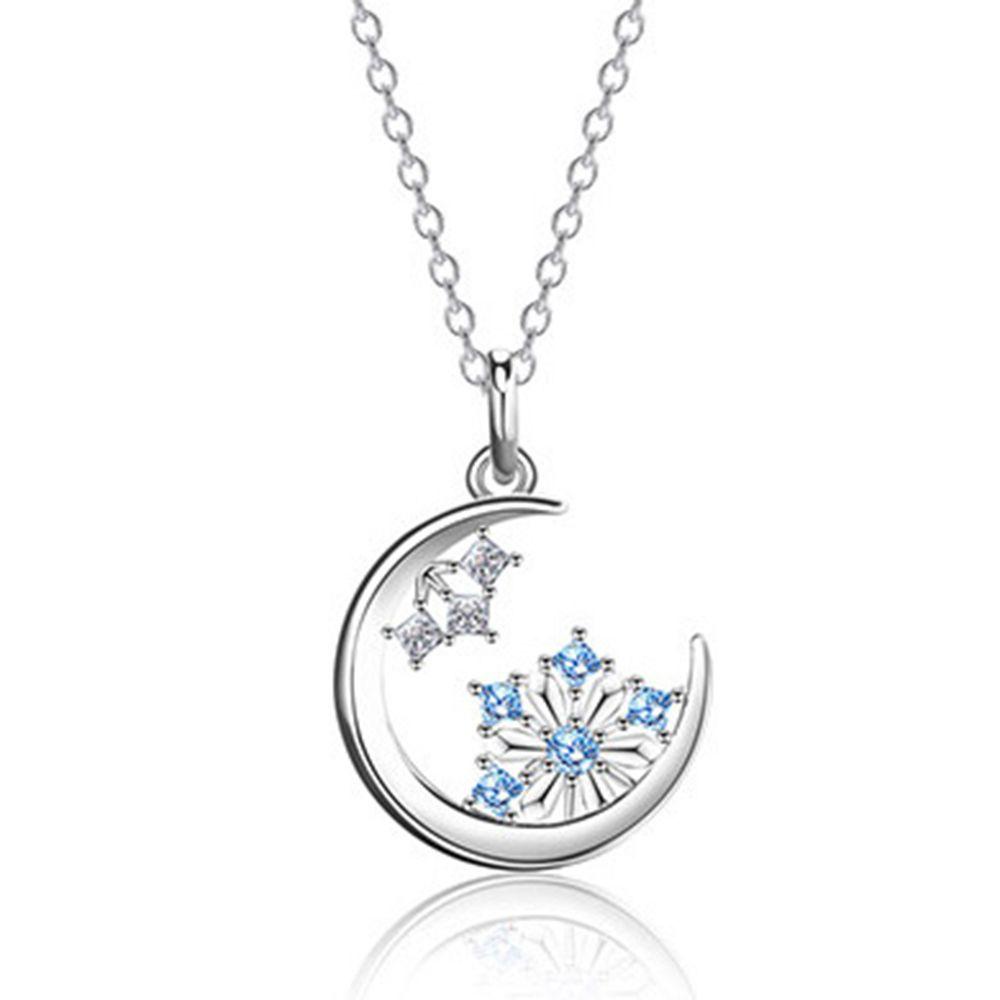 Lily Stars Moon Charm Kalung Wanita Aksesoris Perhiasan Berlian Snowflake Necklace