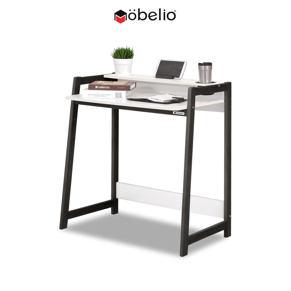 MOBELIO - Owen 3 (Black) Meja Tulis Belajar Minimalis Dilengkapi tempat minum