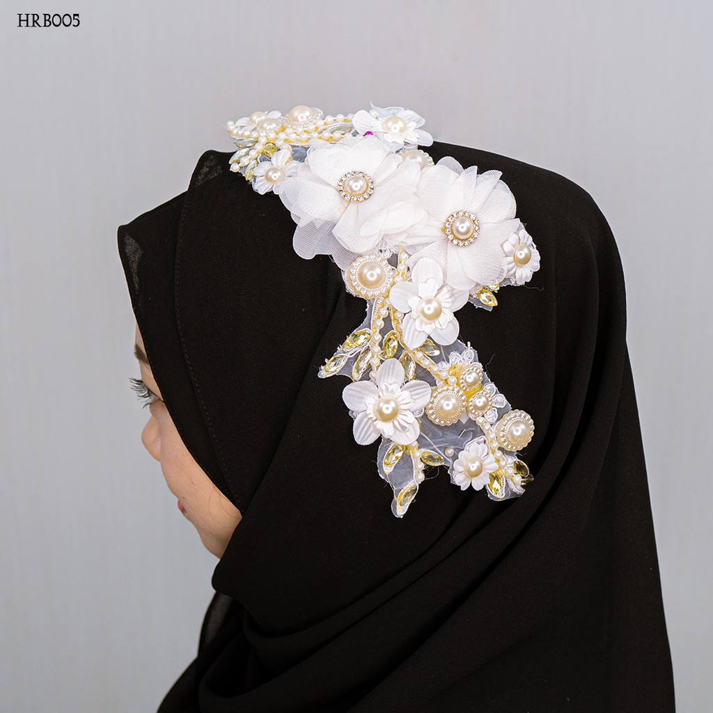 [PRODUK TERBATAS] HEADPIECE HIJAB WEDDING FASHION AKSESORIS LACE GOLD HRB005