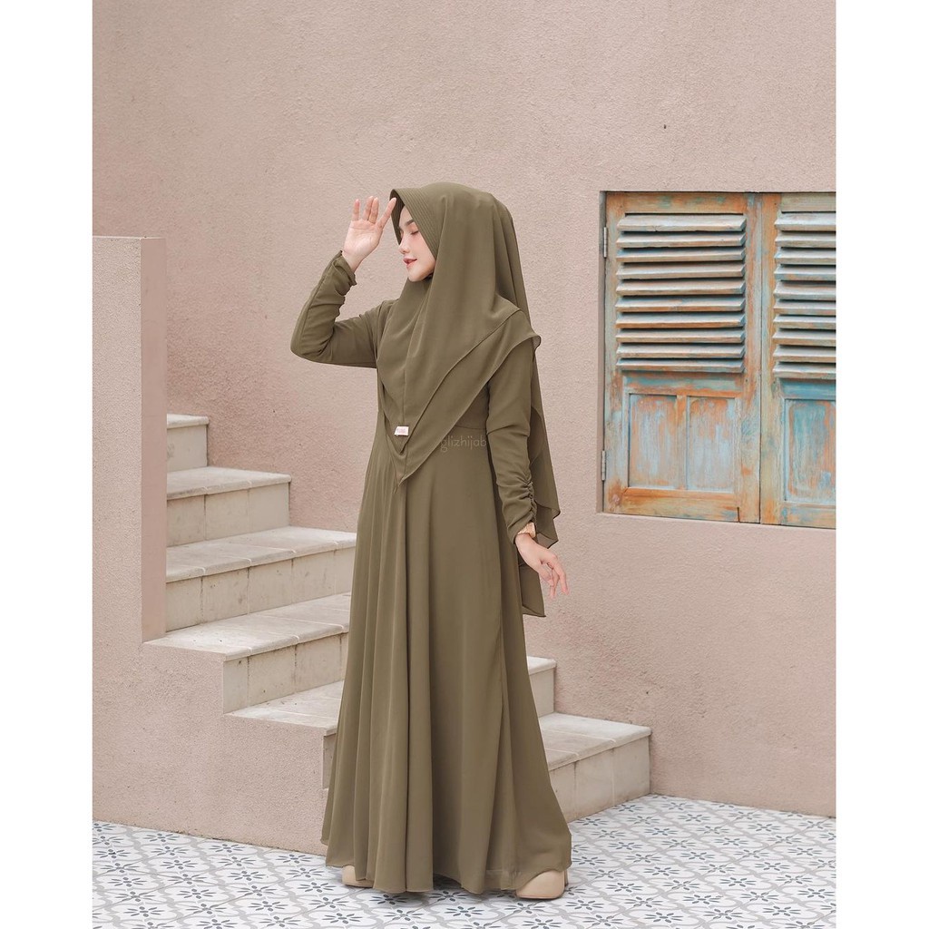 Gamis Set Hijab Jumbo Ld 120 130 140 Baju Gamis Dress Muslim Wanita Remaja Murah MAYRA SYARI + KHIMAR-3