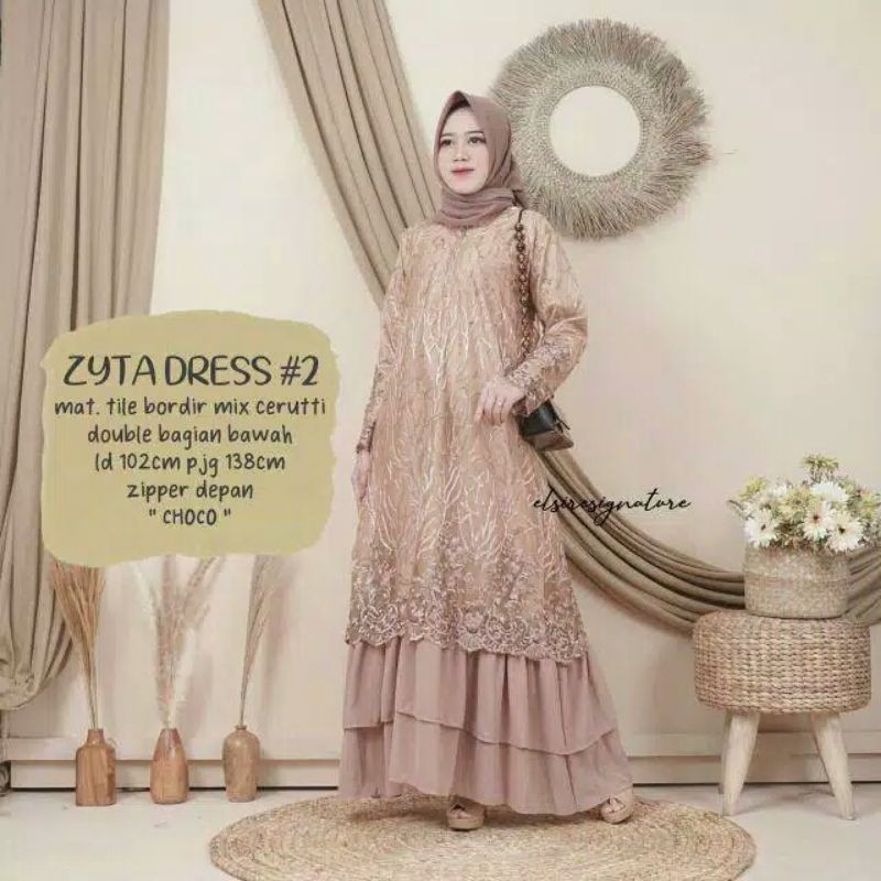 Zyta Dress #2 gamis brukat jumbo LD #120 Gamis pesta busui brukat Ceruti
