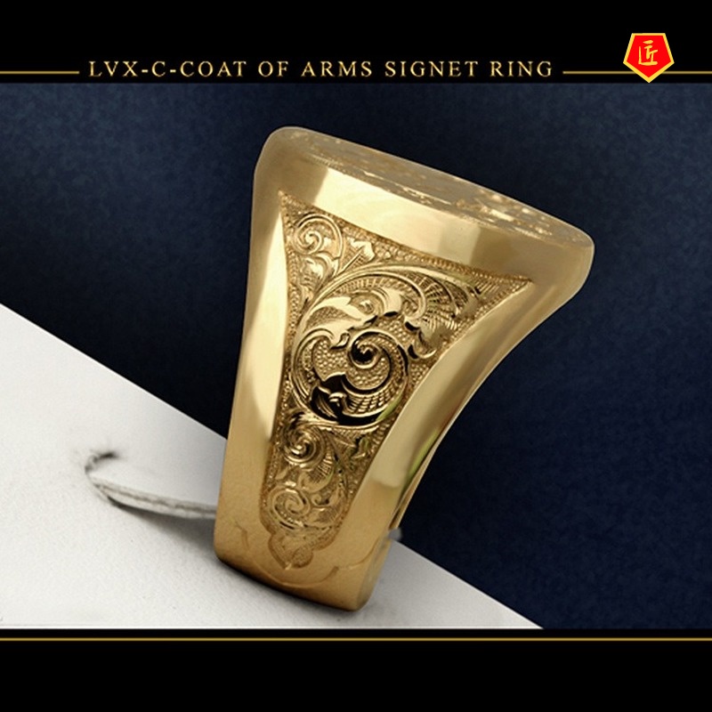 [Ready Stock]18K Gold Men's Personalized Classic Carved Bird Ring