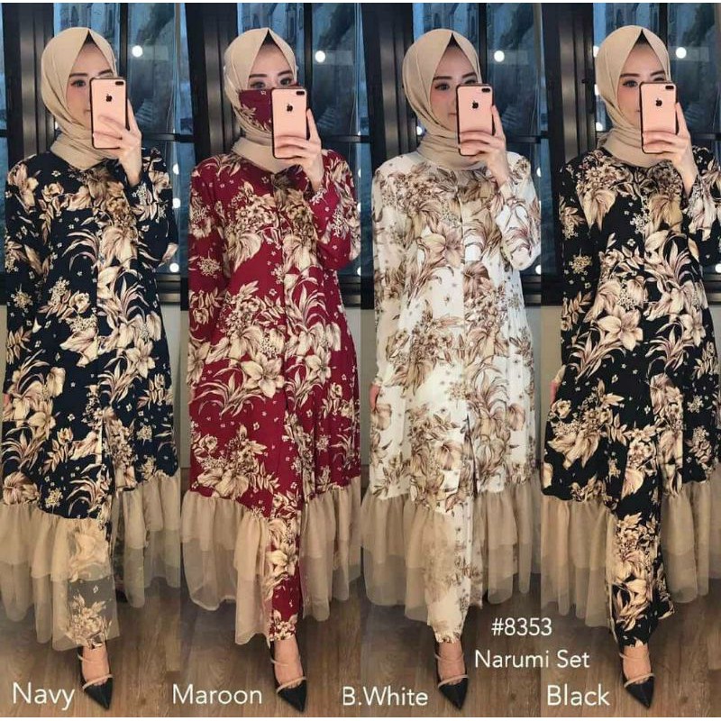 (TERMEWAH VS TERMURAH) ONE SET CELANA & LING TUNIK MIX TILE / SETCEL (RAYON / MONALISA) NARUMI SET
