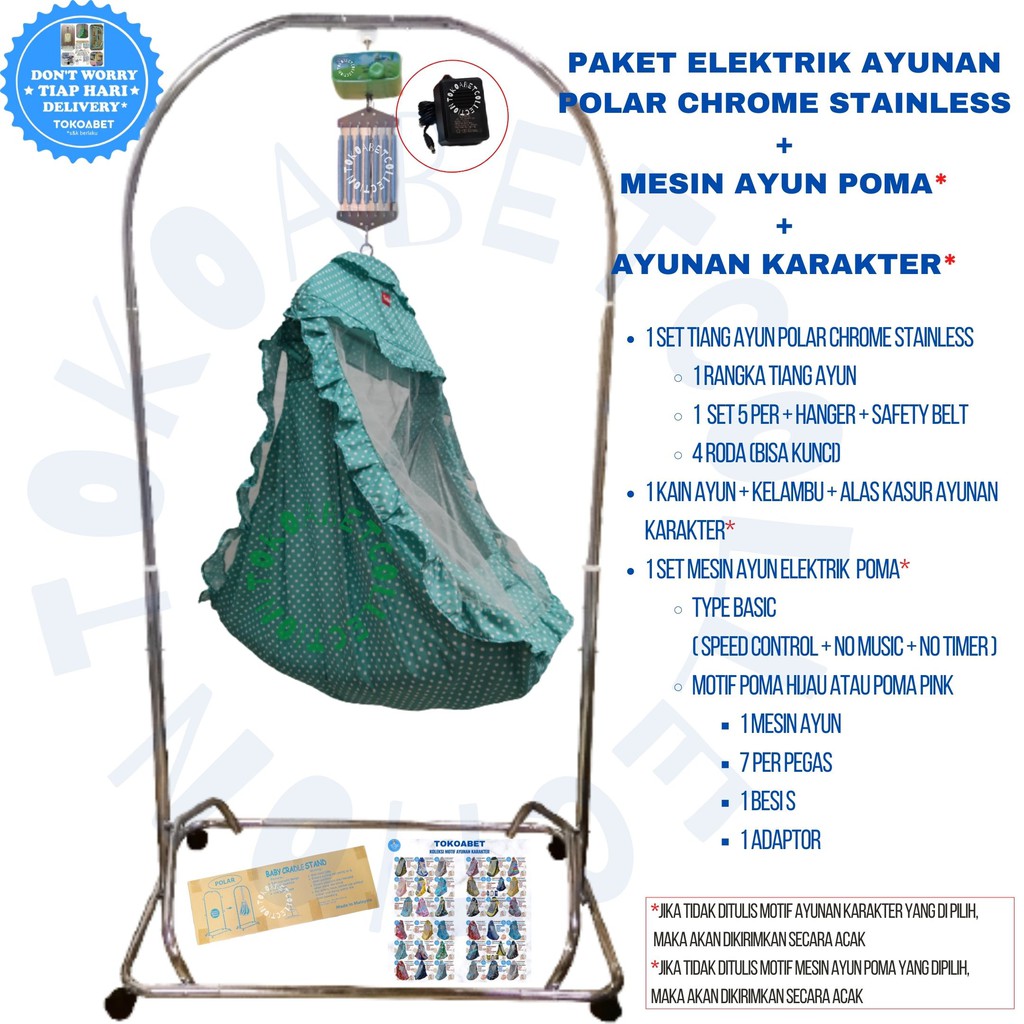 Paket Tiang Ayunan Karakter Elektrik Portable Mesin POMA Tiang POLAR Chrome Stainless TOKOABET