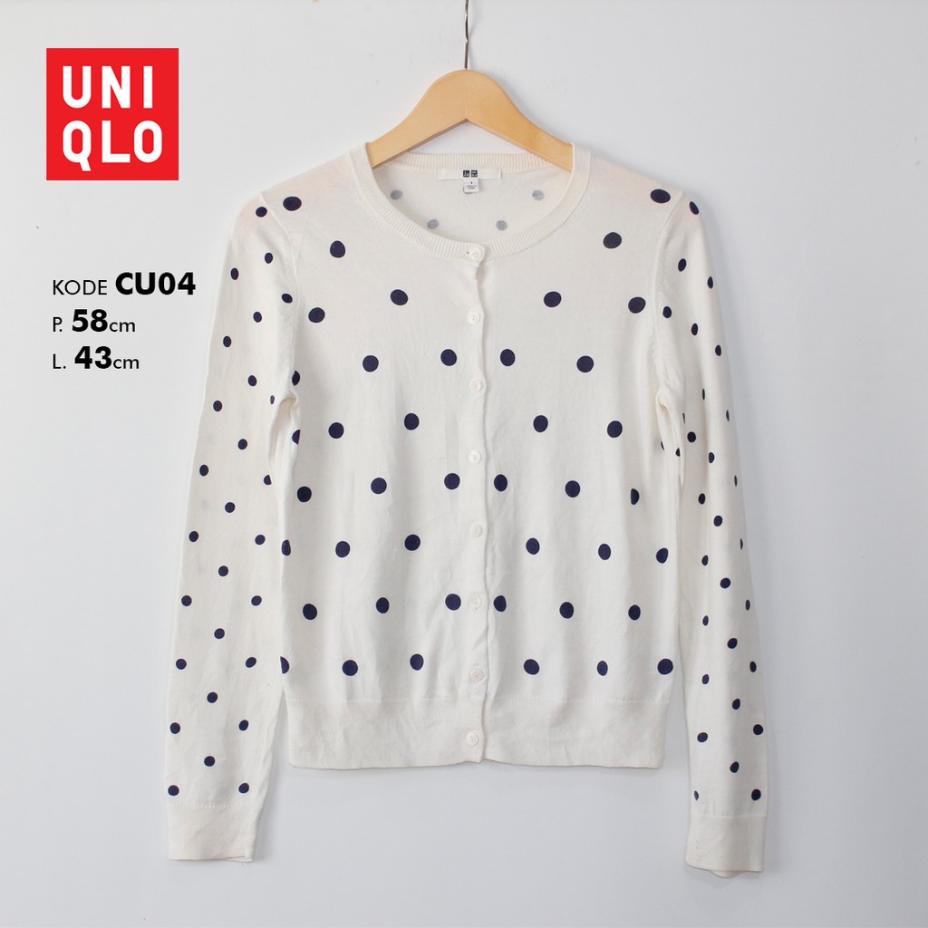 Thrift Uniqlo Cardigan White Polka Dot Cu04 Shopee Indonesia