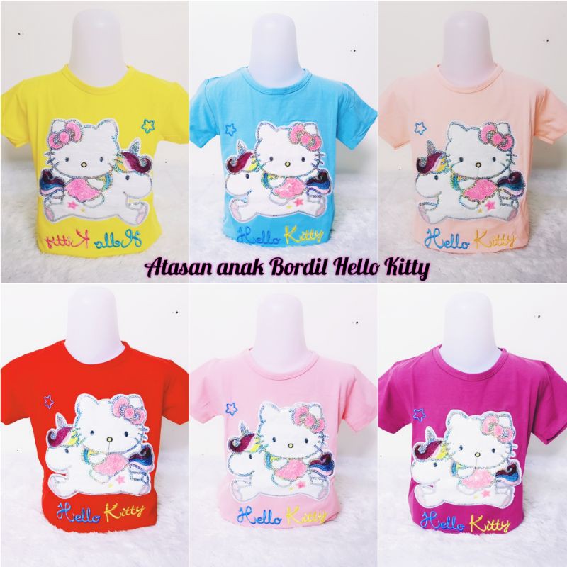 Atasan anak perempuan Bordil / oblong kaos anak perempuan Bordil Bulu hello Kitty