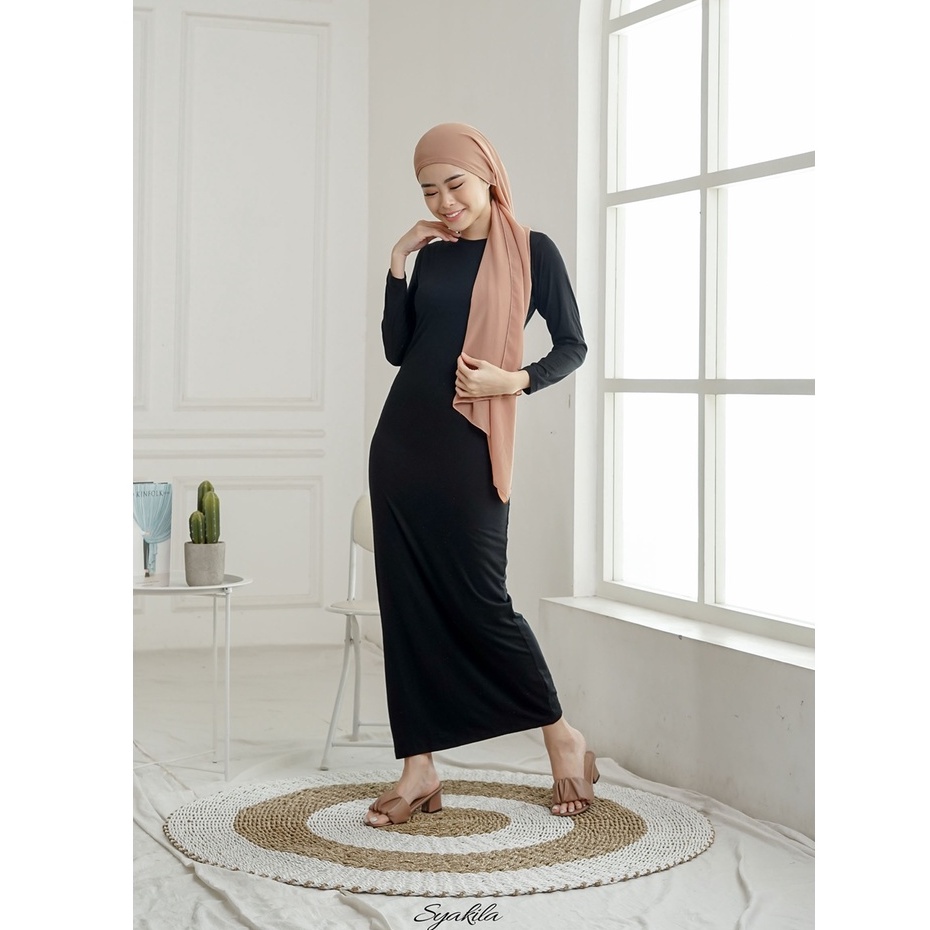 Syakila-Inner Dress Lengan Panjang// Leher Bulat// Spandek Stretch Knit// Inner Dress Span// Inner Long Dress