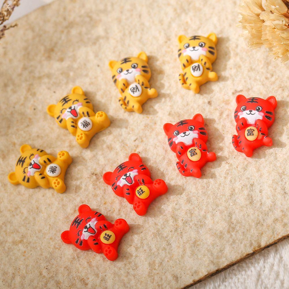 AUGUSTINA Agustinina Kartun Dekorasi Nail Art Merah Gaya China Kuning Resin Hewan Manicure Aksesoris DIY Perhiasan Kuku