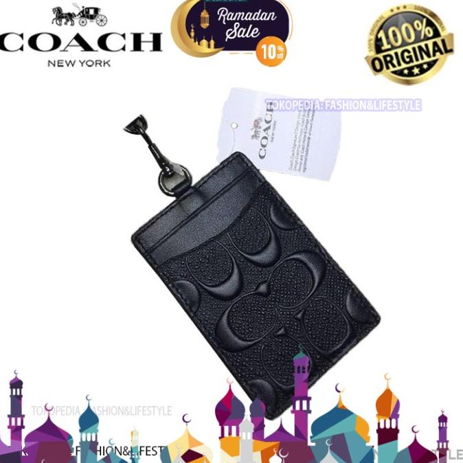 

[[COD]] (SPECIAL RAMADAN) COACH Lanyard Id Signature Embossed Black Leather OBRAL Kode 827