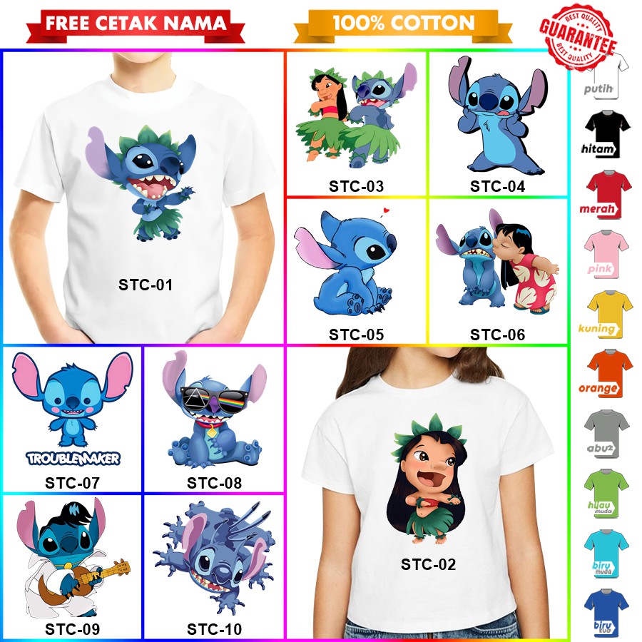 [FREE NAMA!!] Baju Kaos COUPLE  ANAK DAN DEWASA LILO AND STITCH BANYAK MOTIF