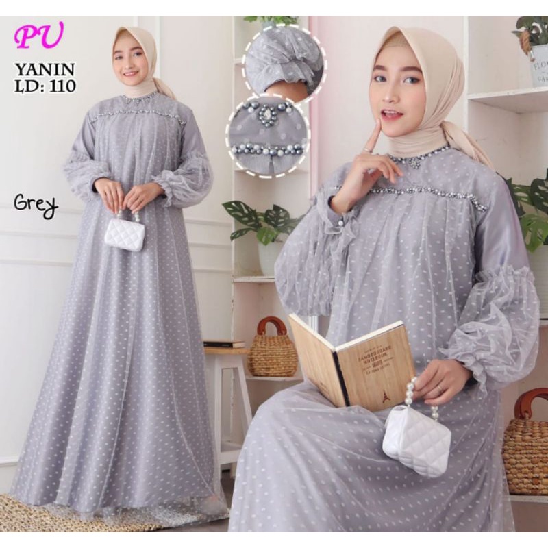 Gamis tulle halus polkadot terbaru YANIN