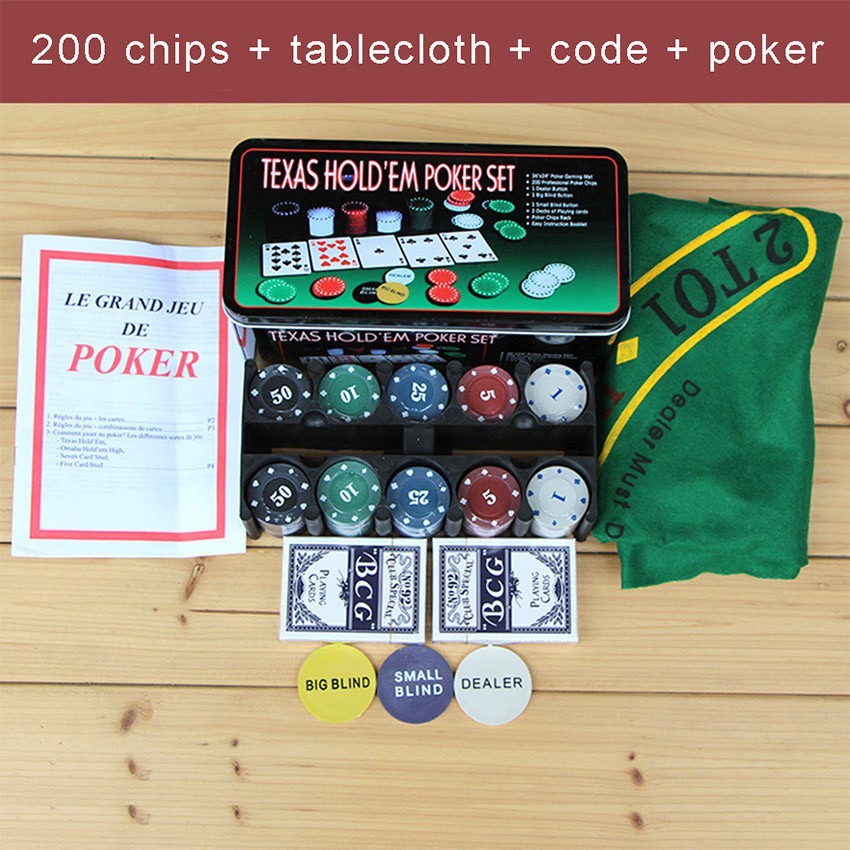 200PCS/Set Texas Holdem Poker Game / Mainan Kartu Poker / Casino Game Set Texas Hold em Chips Coins