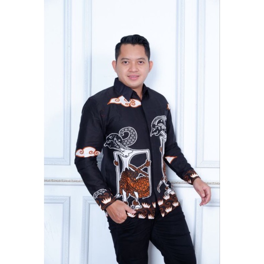 Kemeja Batik Pria Lengan Panjang Pendek Atasan Cowok Modern terbaru Katun Premium Motif Wayang Panda