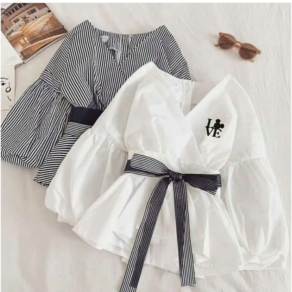 FWG - BLOUSE DAIMA / BLOUSE SALUR / BLOUSE KOREA / ATASAN TERBARU  / ATASAN WANITA-PUTIH POLOS LOVE
