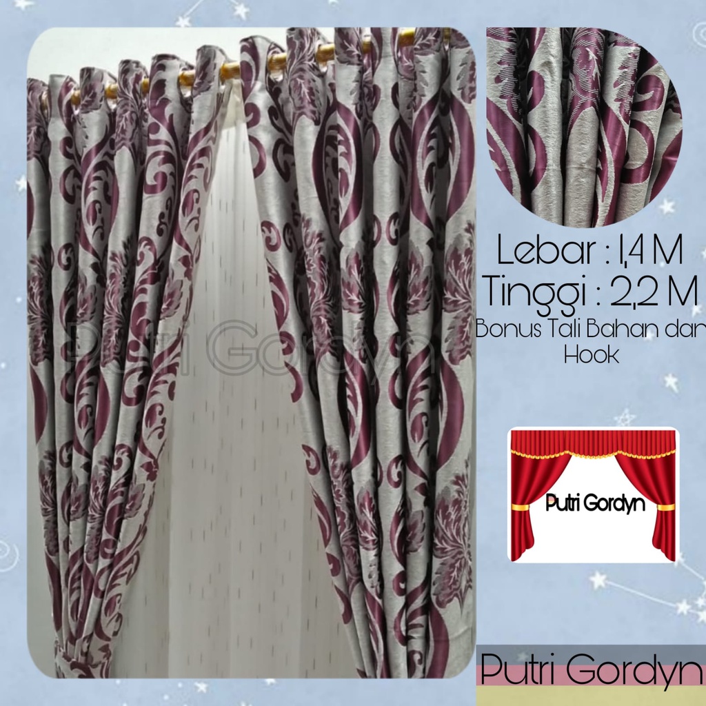 Gorden Hordeng Gordyn Murah Blackout Minimalis Floging Bulu Abstrak Ungu