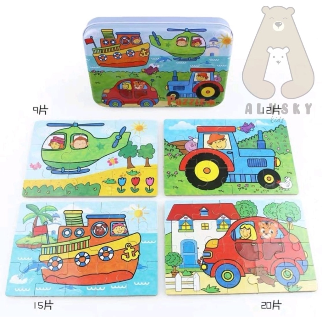 PUZZLE JIGSAW KAYU KALENG MIX 4 IN 1 / PUZZLE KAYU 4 IN 1