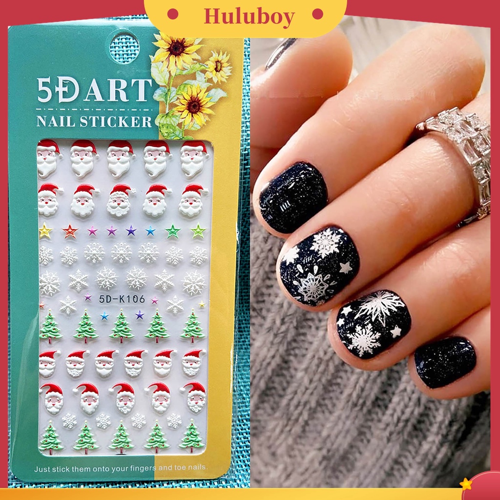 Huluboy Huluboy♡ Stiker Kuku Desain Snowflake Natal 5D Efek Tidak Pudar Untuk Dekorasi Manicure