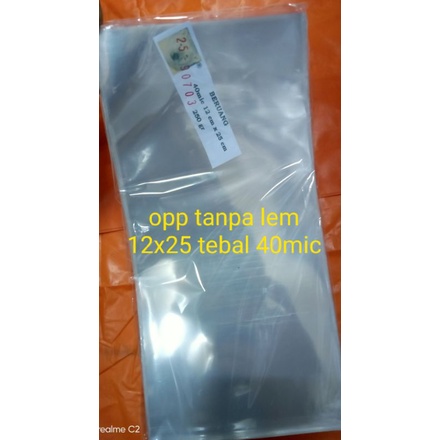 opp 12x25 tebal 40mic tanpa lem