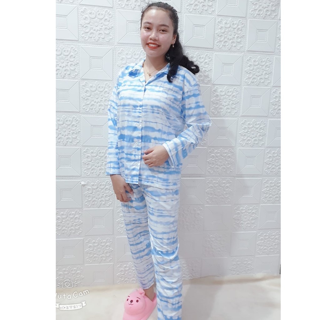 Galaxy Longsleeve Set - Baju Tidur Kemeja Tie Dye Set / Daily Set / Piyama Set PP Fit XL (Ld 106cm)