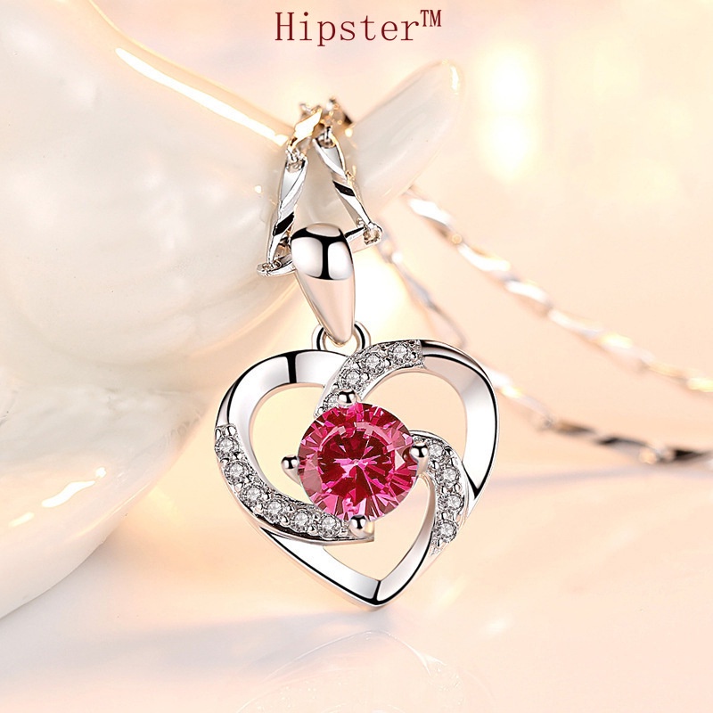 Fashion New Natural Ruby Heart Pendant Diamond-Studded Necklace