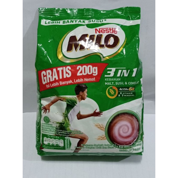 Milo 3 in 1 Active go 1 kg (800 gr + free 200 gr)