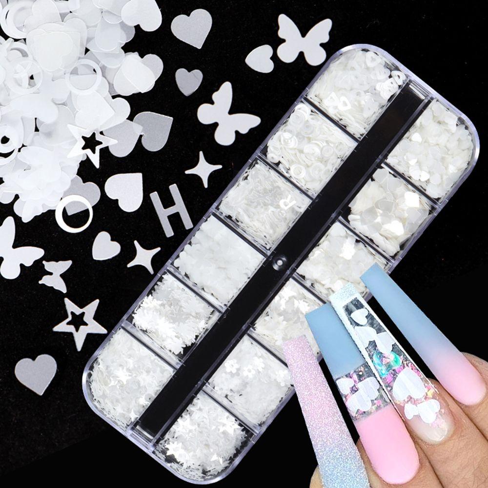 R-flower 12 Grids Nail Art Payet Kuku Dekorasi Aksesoris Campur Tidak Teratur Hias Surat Slice Flake