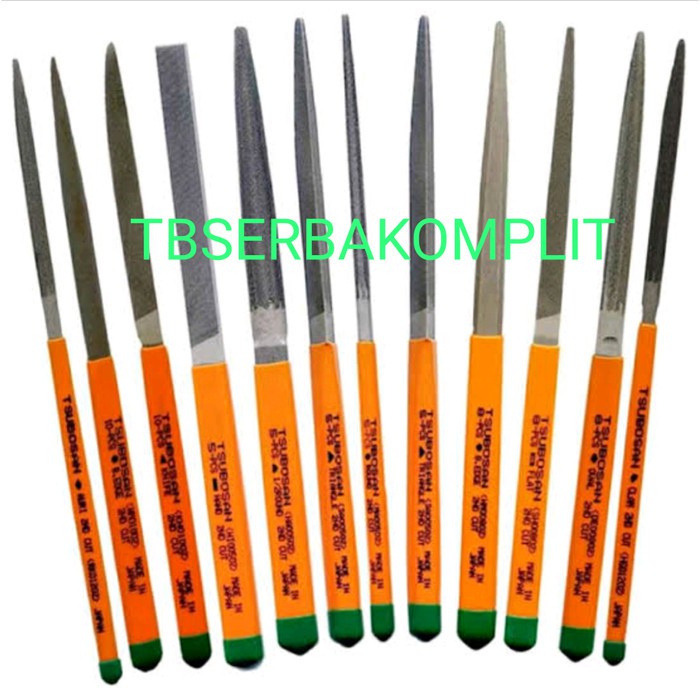 

Tsubosan JAPAN Kikir ST-01202 12pcs ST01202 Die Sinker Assorted Files Kikir Besi Segitiga 1/2 Bulat Kotak
