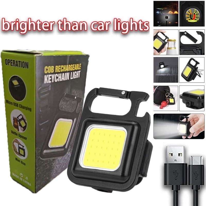 Lampu Senter Mini Super Terang Flashlight LED COB Portable Cas USB Charger Dengan Gantungan Karabiner Magnet