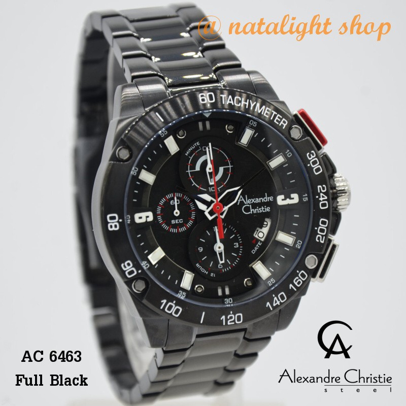 Jam Tanggan Pria Alexandre Christie 6463 Original Rantai Hitam Sport Mewah Elegan