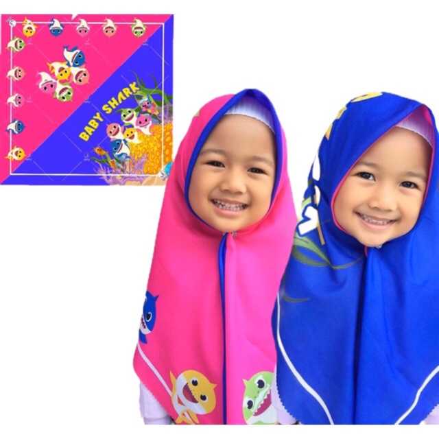 VOAL PRINTING ANAK MOTIF BABY SHARK / HIJAB ANAK LUCU / JILBAB ANAK KARAKTER LUCU