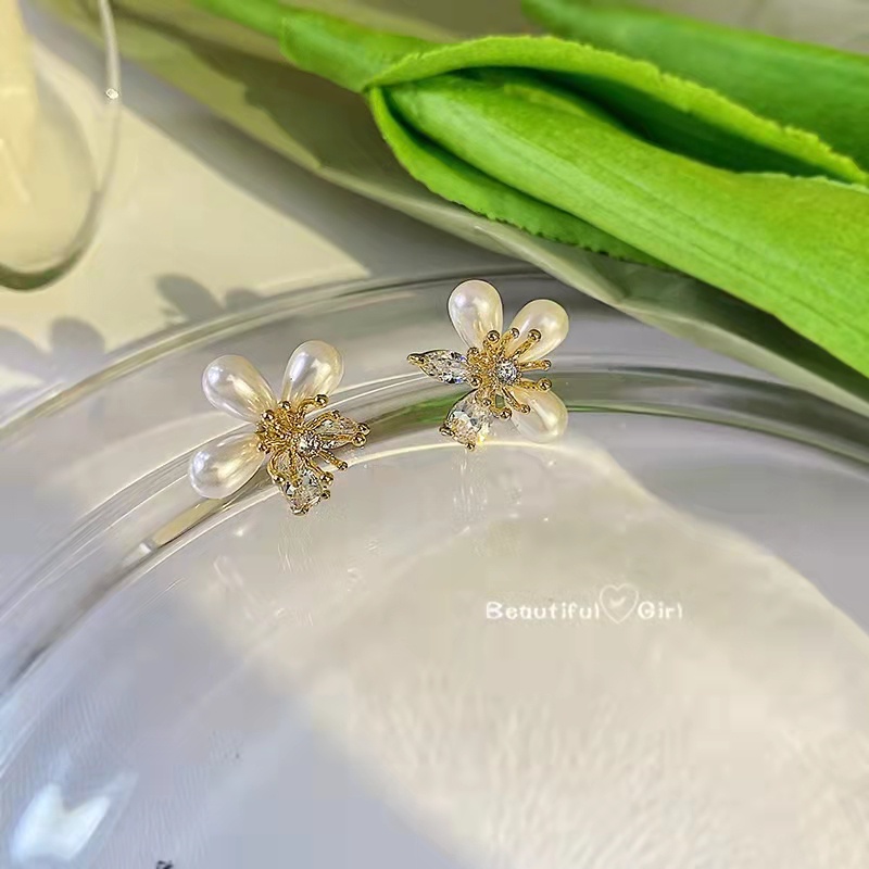 2022 Anting Tusuk Sterling Silver 925 Desain Bunga Hias Zircon + Mutiara Gaya Korea Untuk Wanita