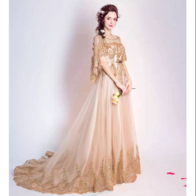 AN 5919 T Gaun Baju Pesta Pengantin Wedding Long Dress Gold gaunpengantin gaunwedding weddingdress