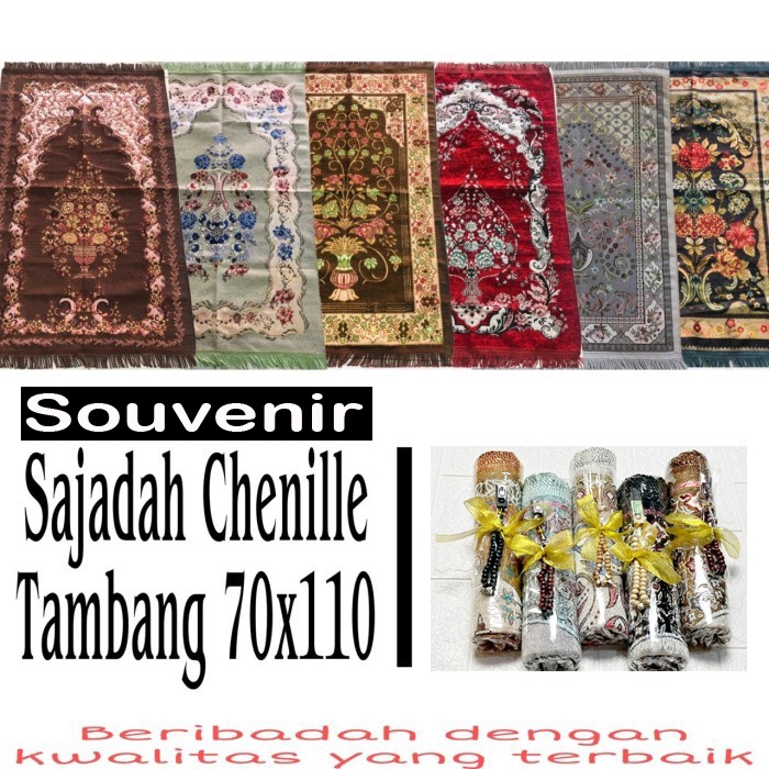 Paket Souvenir Sajadah Tenun Shenille Turkey + Tasbih Pita