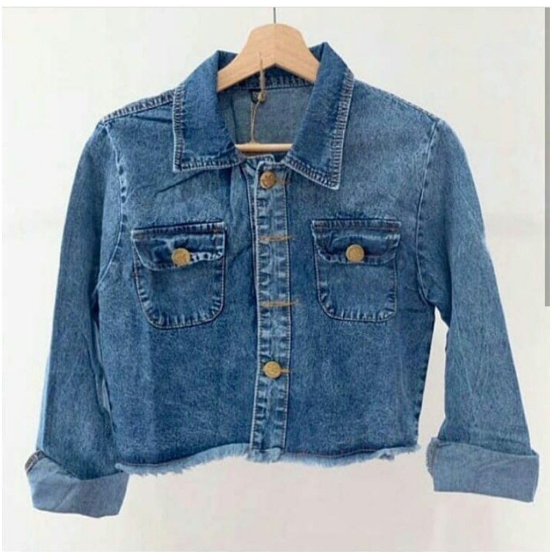 JAKET CROP WANITA GIRLS SNOW BIRU KOREAN STYLE JEANS DENIM JINS JAKET WANITA CEWEK CEWE JAKET MURAH