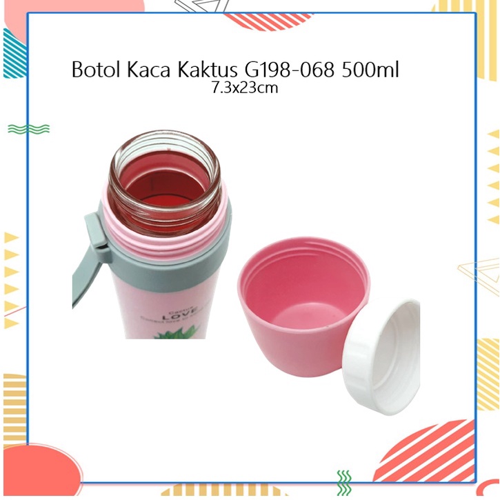 Botol Minum Kaca Tutup/Cangkir Kaktus G198-068 500ml