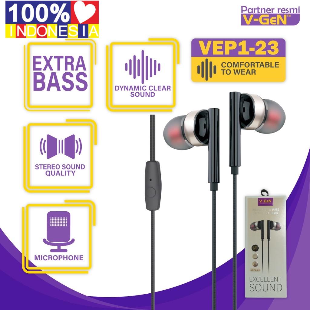 EARPHONE HEADSET V-GEN EXTRA BASS ORIGINAL VEP1-23 HIGH QUALITY HANDSFREE VGEN