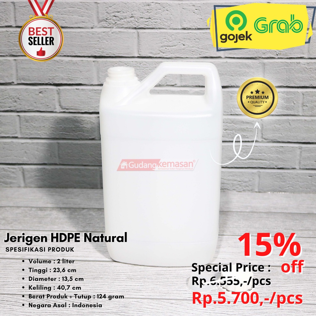 JERIGEN PLASTIK 2 LITER HDPE KOTAK NATURAL PER 24PCS