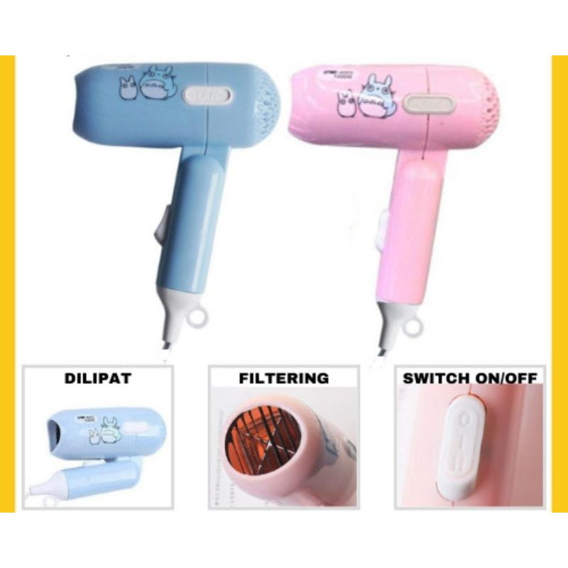 Hair Dryer Lipat Mini ONYX - 938 500 Watt / Karakter Lucu 876 658 662 Pengering Rambut