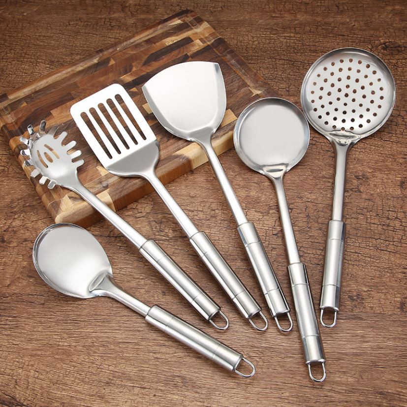 Spatula Set Stainless Steel termasuk gantungan sutil / Sutil Masak Anti Karat Centong Kuah Sop Peniris Sayur Gorengan sodet