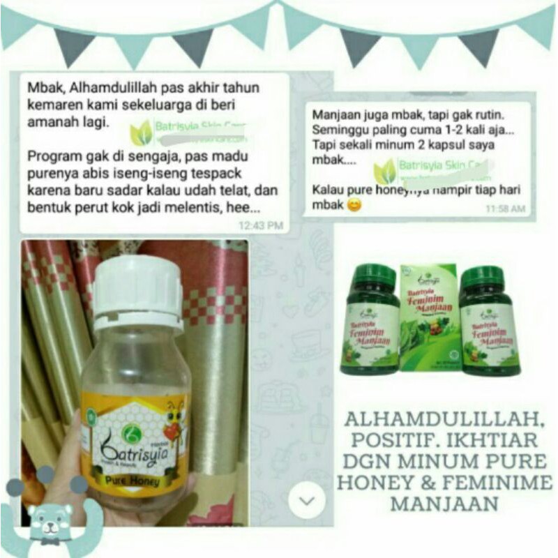 Feminime manjaan Batrisyia herbalq obat keputihan penyubur rahim pelancar haid penguat otot kewanitaan rapetin miss V batrisya batrisiya