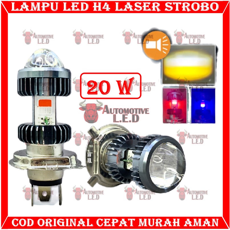 LAMPU LED LASER H4 MOTOR PREMIUM HI LOW BEAM LAMPU MOTOR LED H4 LASER PREMIUM 20 WATT
