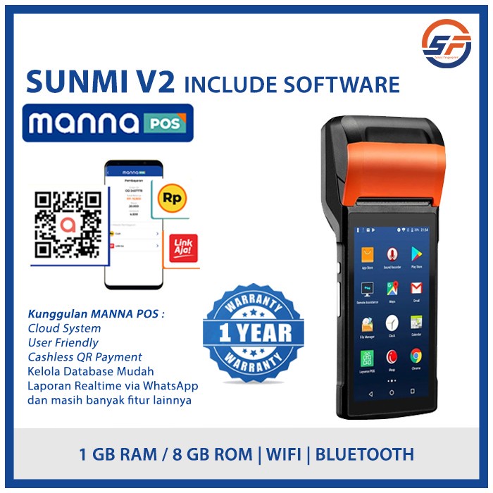 Sunmi V2 4G Include Manna POS | Support Gobiz Grab Merchant PPOB Online