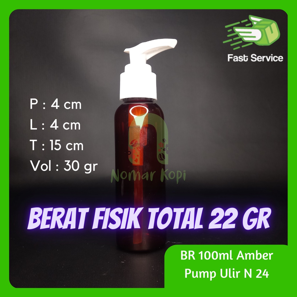 Botol 100ml BR Amber Pump Lotion PET Tebal Sampo Sabun Santizer Grosir