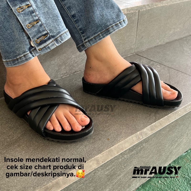 Sandal Selop Birken Flat Wanita Cewek Strap Silang mrAUSY Busa