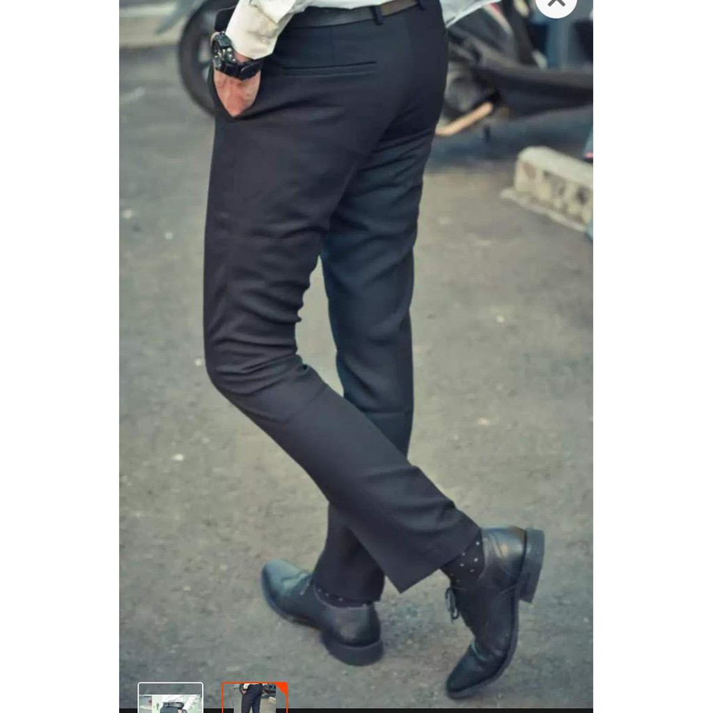 CELANA KERJA PRIA - CELANA FORMAL SLIMFIT WARNA HITAM HIGH TWIST ORIGINAL